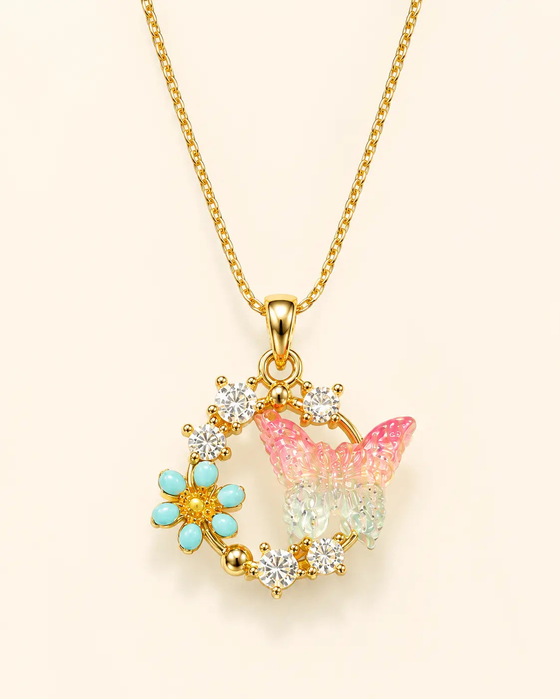 Anti Tarnish Butterfly Bloom Pendant Chain Shimmera