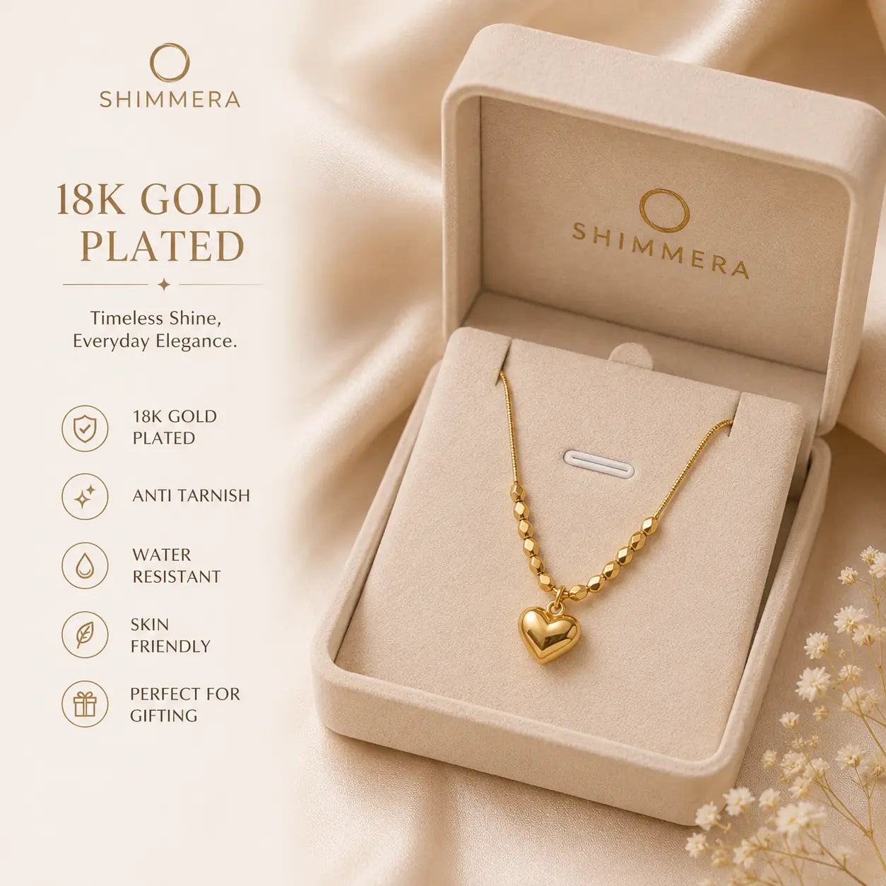 Anti tarnish 18k Gold plated heart pendant chain My Store