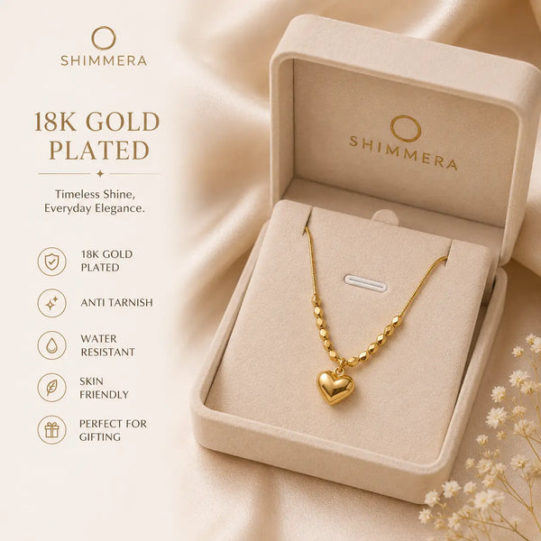 Anti-Tarnish 18K Gold-Plated Heart Pendant Chain