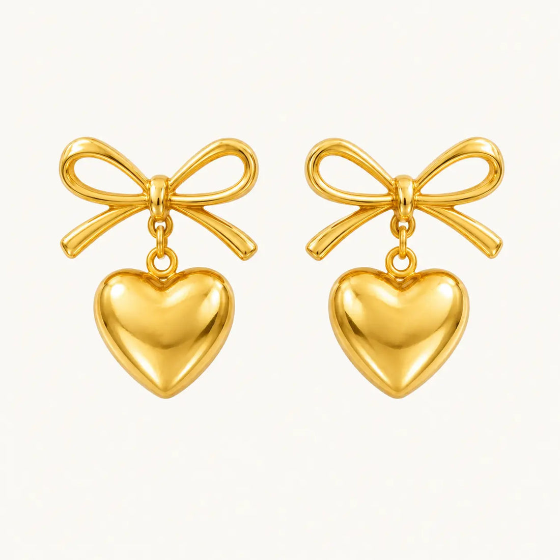 Anti-Tarnish 18K Gold-Plated Bow Heart Earrings for Women Shimmera