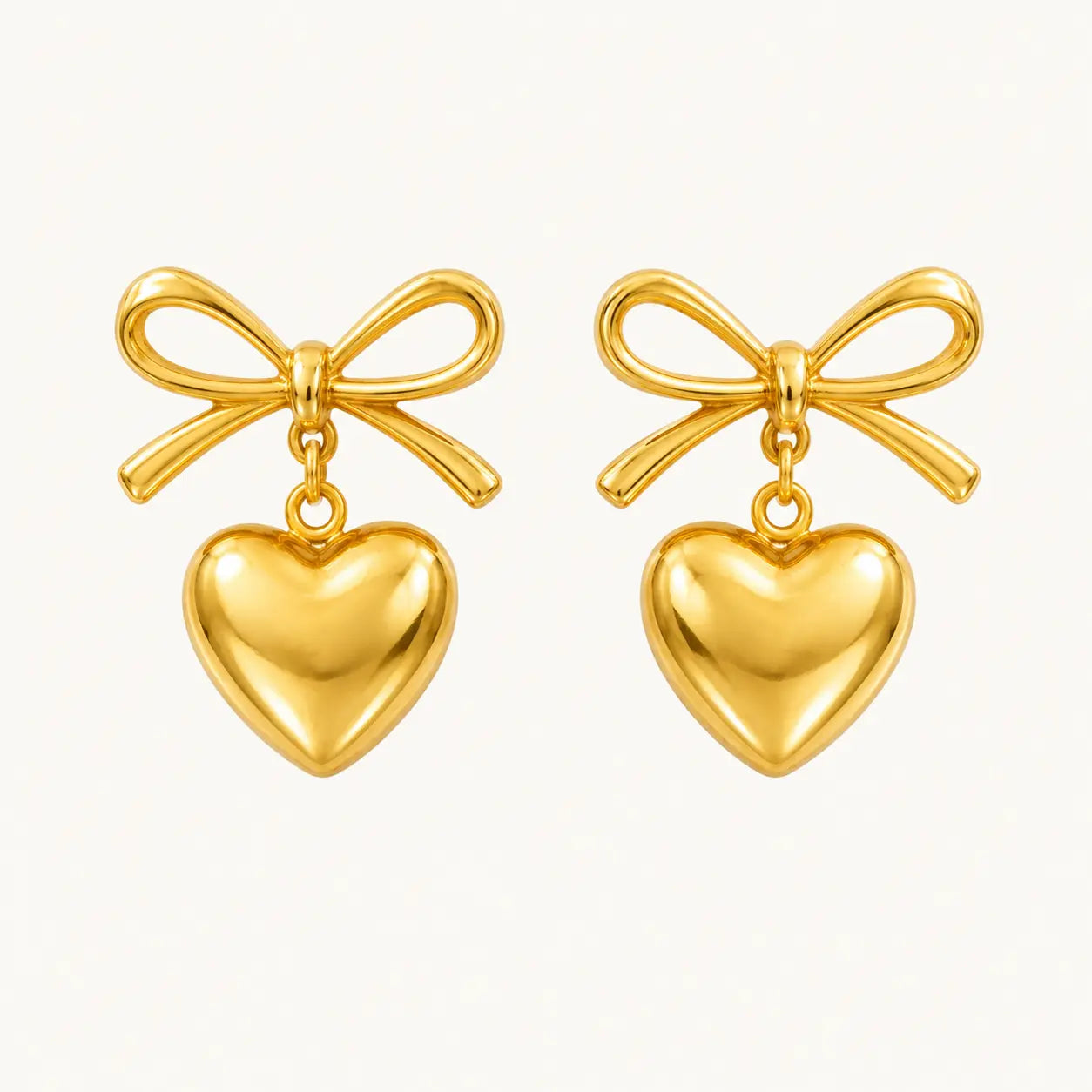 Anti-Tarnish 18K Gold-Plated Bow Heart Earrings for Women Shimmera