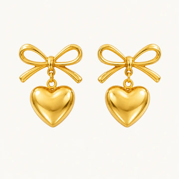 Anti-Tarnish 18K Gold-Plated Bow Heart Earrings for Women Shimmera