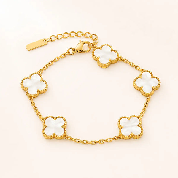 Anti tarnish 18k gold plated white clover bracelet