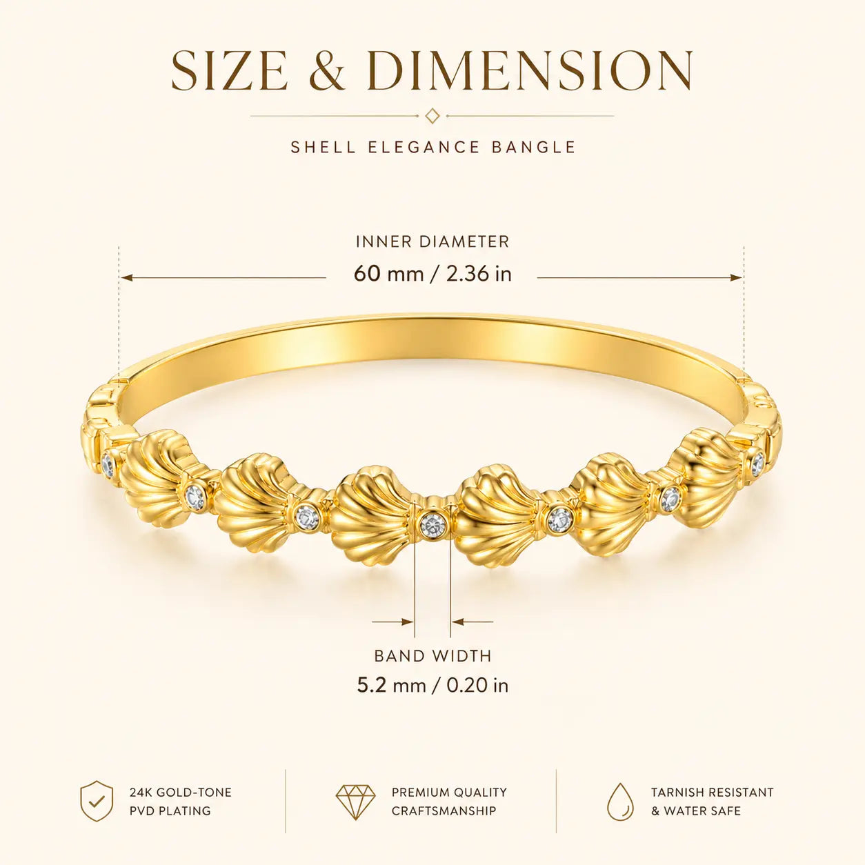 Anti Tarnish Gold Shell Bracelet for Women Shimmera