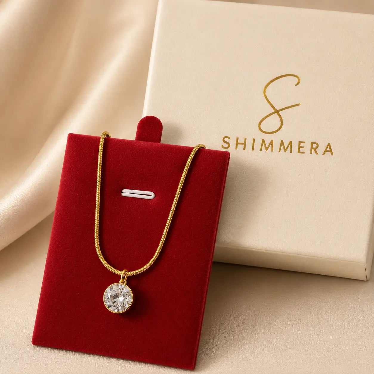 Cubic Zirconia Pendant Necklace with Chain, 18K Gold Plated, Tarnish-Resistant Shimmera