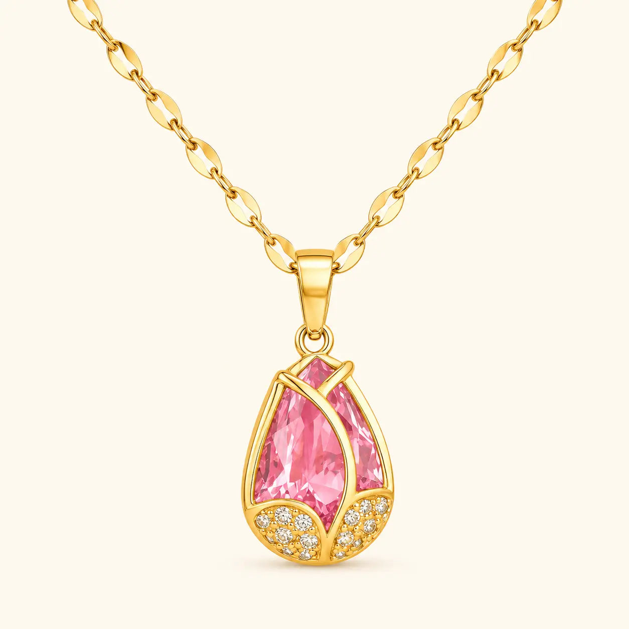 Anti Tarnish Pink Crystal Pendant Chain Shimmera