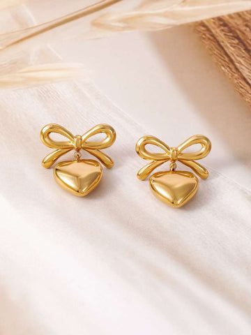 Anti tarnish 18K Gold-plated bow hearted earrings for women