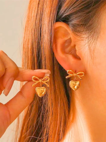 Anti tarnish 18K Gold-plated bow hearted earrings for women My Store