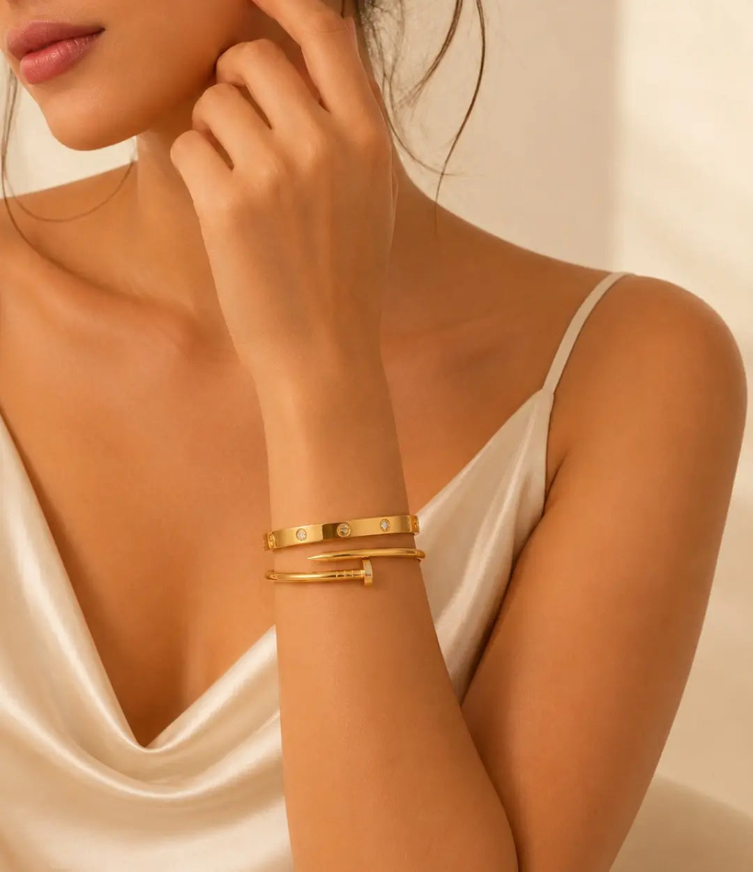 Anti-Tarnish 18K Gold Plated Nail & Cubic Zirconia Combo Bracelet My Store