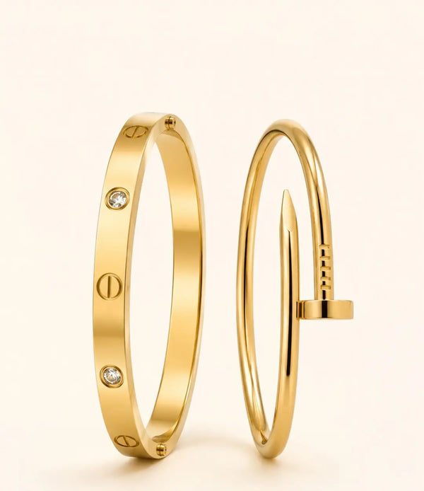 Anti-Tarnish 18K Gold Plated Nail & Cubic Zirconia Combo Bracelet